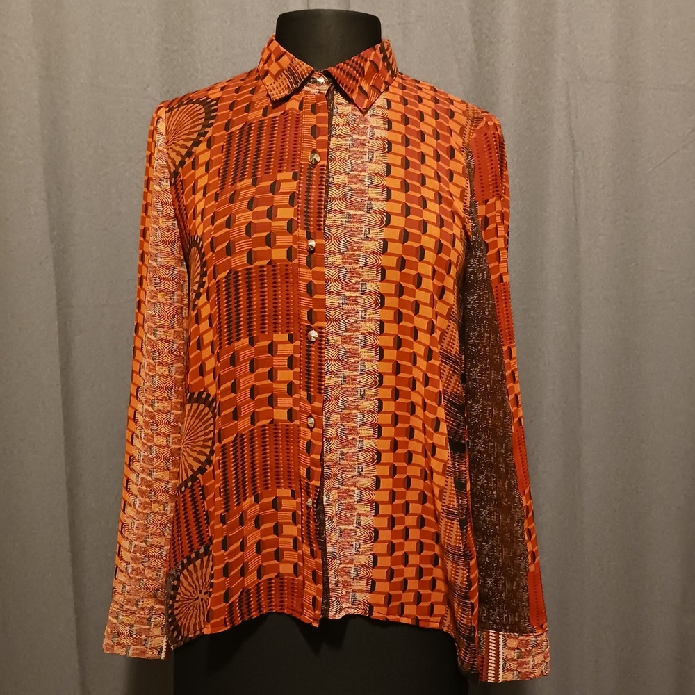 Bohemian Retro 70's Sans Souci Vintage Sheer Patchwork Blouse Top Corset Back M